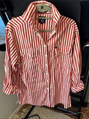 Vintage Faconnable Red and White Striped Button-Down Shirt